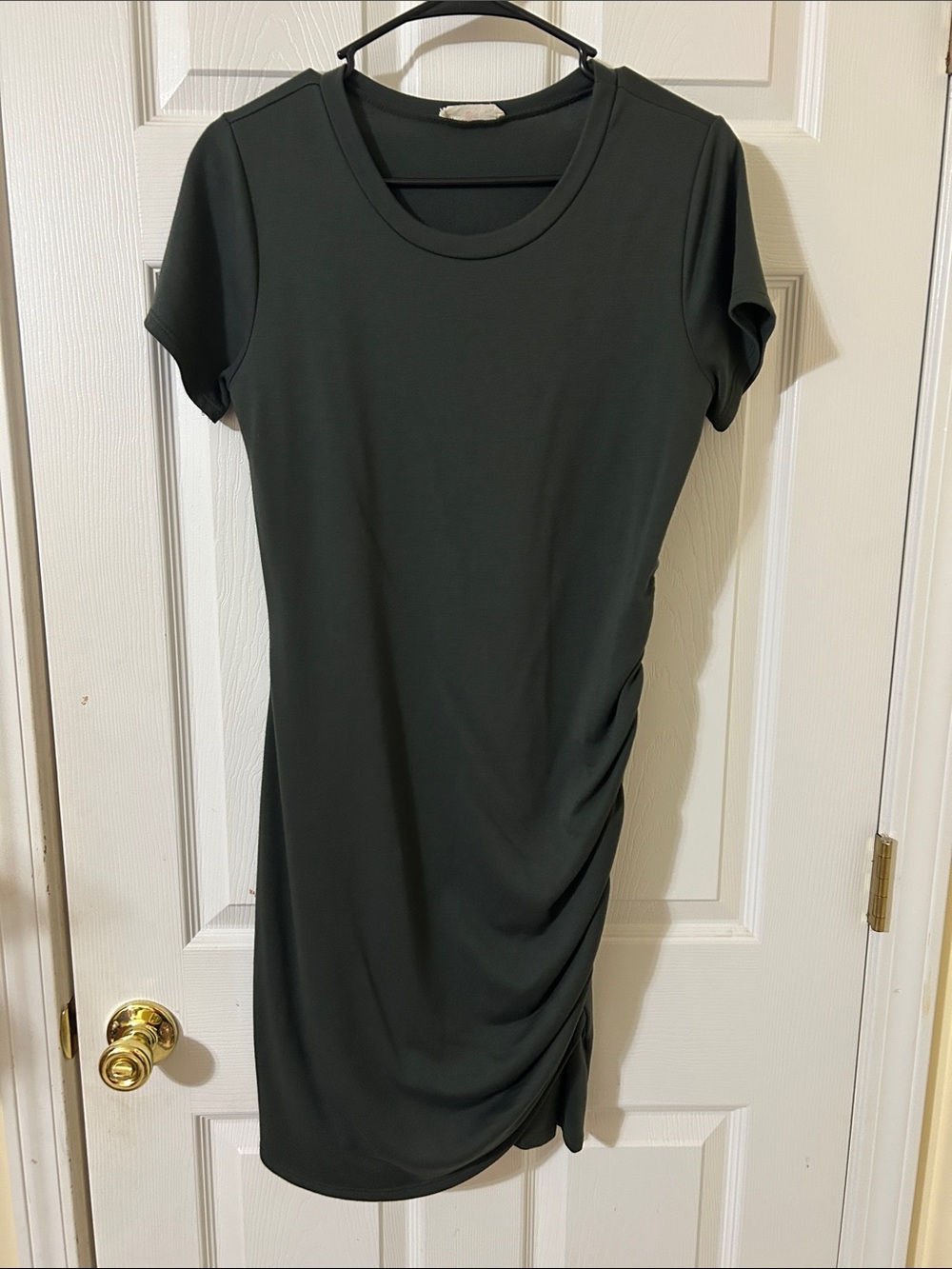 Short Sleeve Ruched Mini Dress in Dark Green
